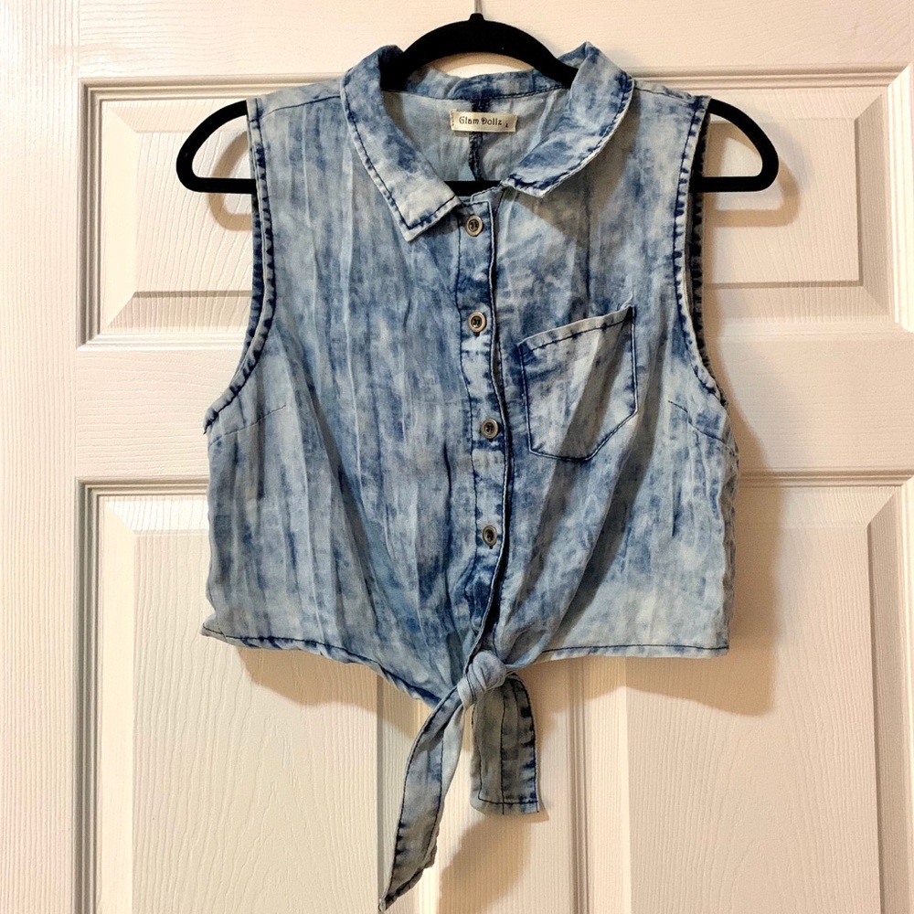 Acid Washed Tank Top With Front Tie
